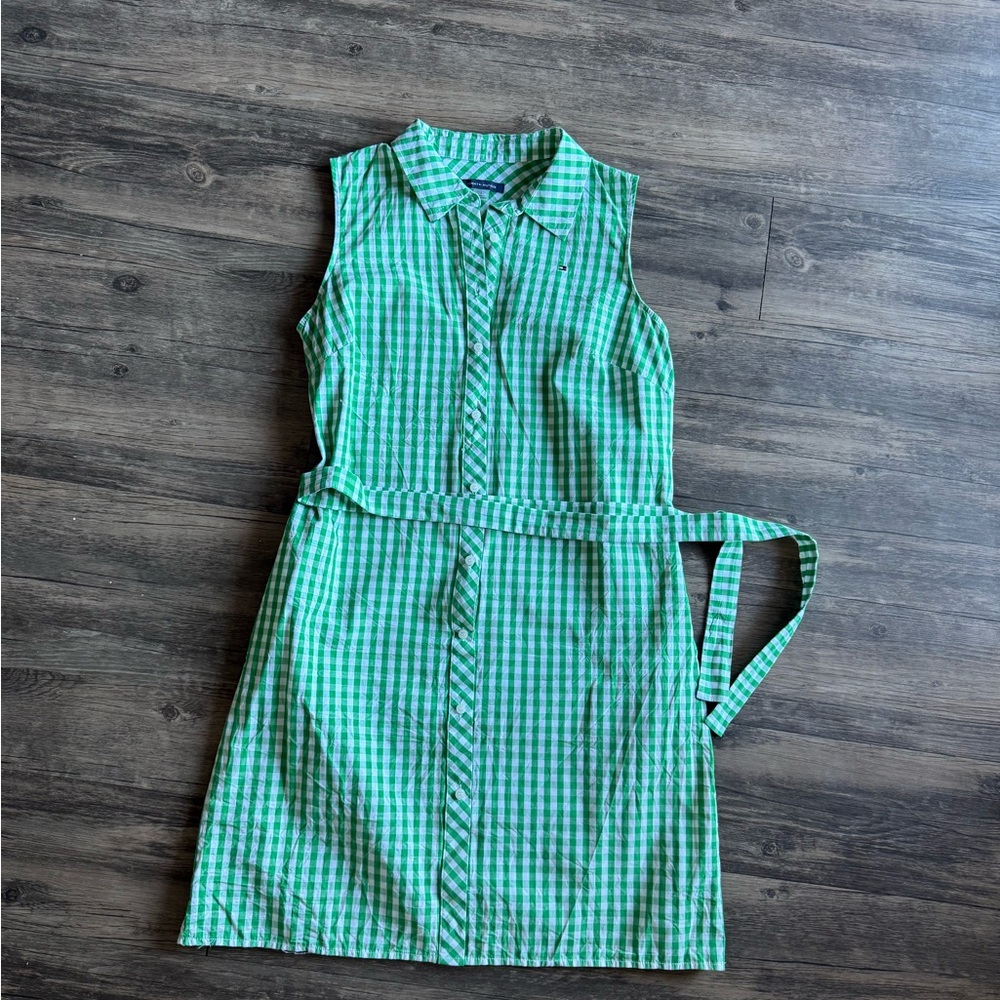 Tommy Hilfiger Green Gingham Midi Dress